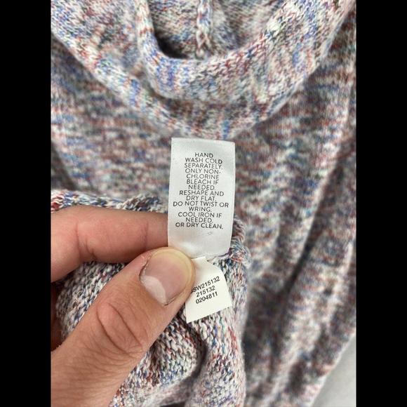 J. Jill Knit Sweater Womens Medium Multicolor Marled Hooded V Neck Tunic Top - Picture 7 of 7